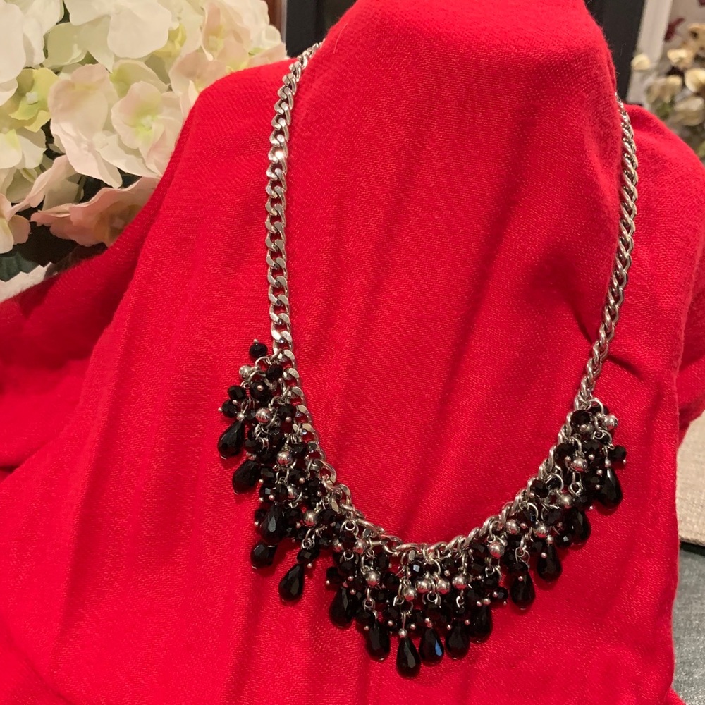 Silver and black bead necklace